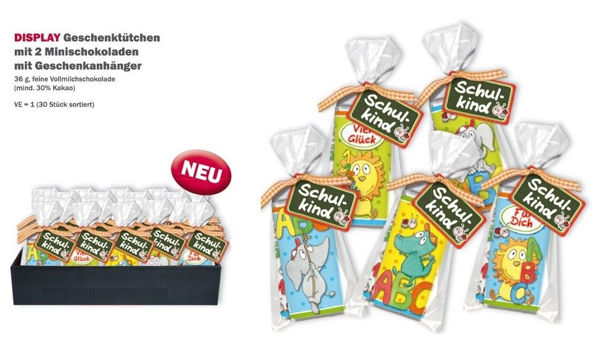 Bild von DISPLAY Geschenktütchen mit 2 Minischokoladen und Geschenkanhänger "Zum Schulanfang"