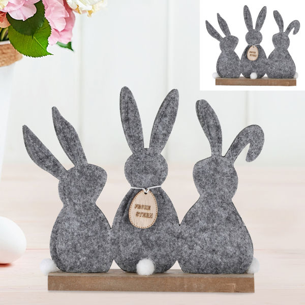 Bild von Hasen-Trio Filz auf Holzfuß, grau