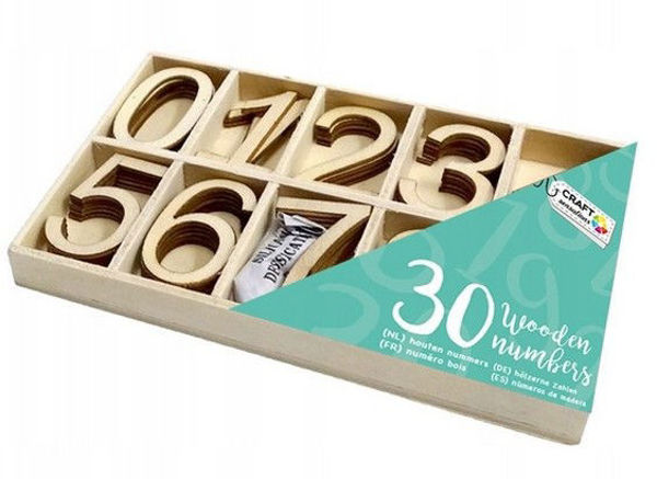 Bild von Holzzahlen 0-9, 30 Teile